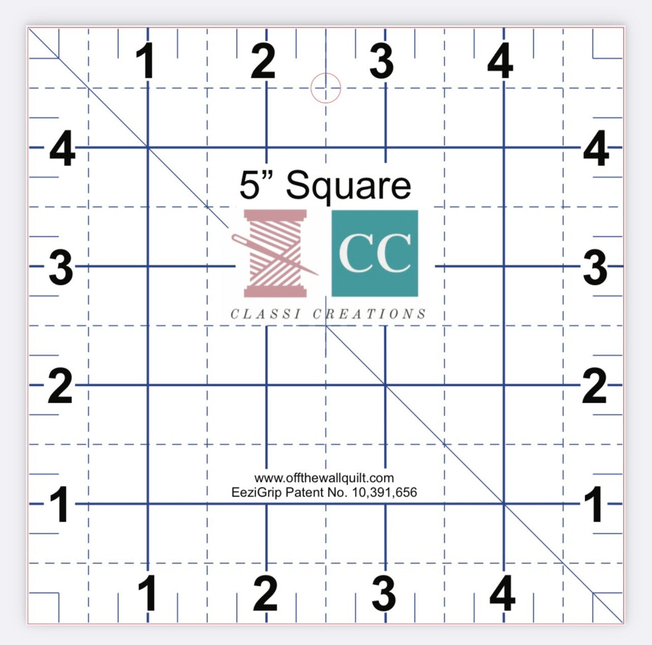 Quilting square ruler with grid lines and Classi Creations branding