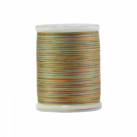 Spool of thread with multicolor pattern on a white background