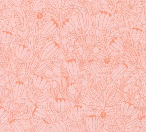 Patterned fabric with floral design on a pink background