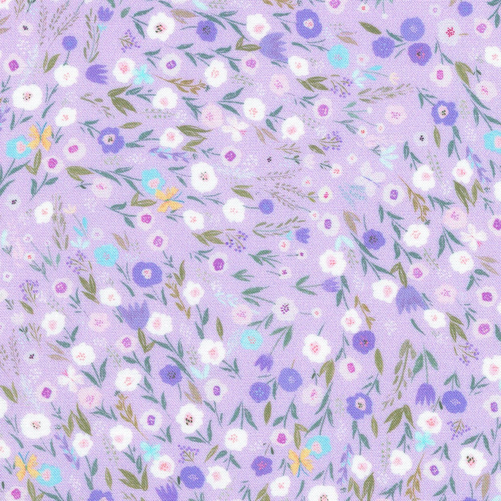 Floral pattern with small flowers on a purple background