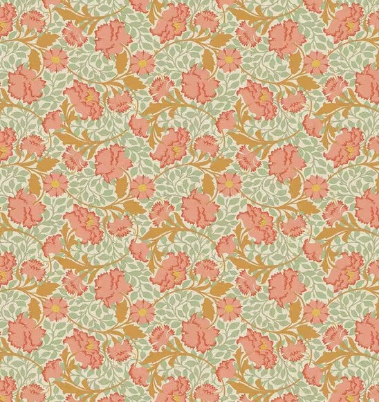 Floral pattern with pink and orange flowers on a light green background