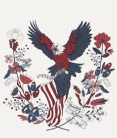 Eagle with American flag and floral design on a white background