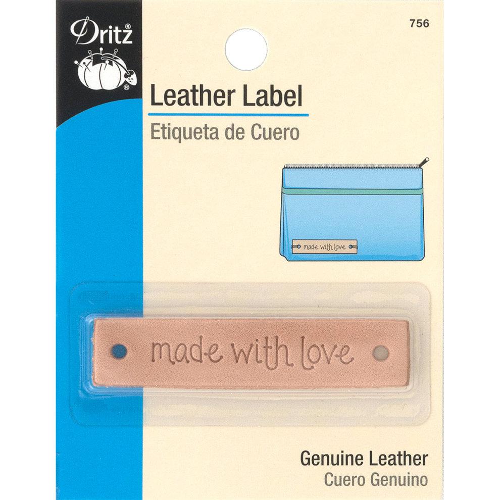 Dritz leather label made with love rectangle sew on tag