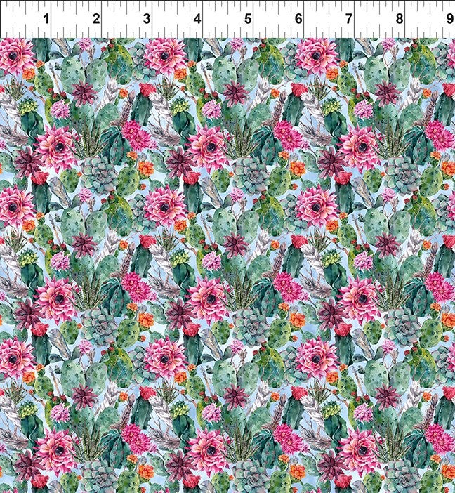 In The Beginning Fabrics Southwest Memories 10SWM-1 Multi Cactus Flower cotton quilting fabric