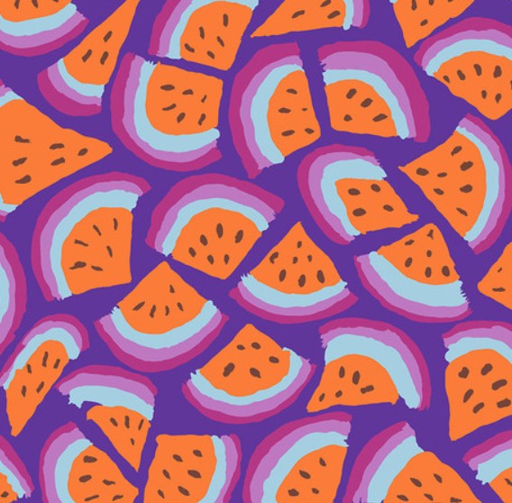 Pattern of watermelon slices on a purple background
