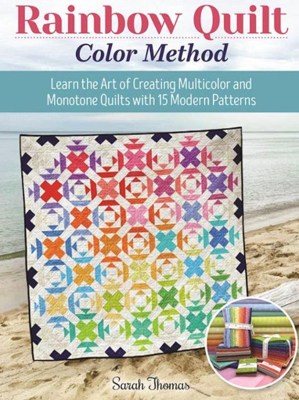 Book cover of 'Rainbow Quilt Color Method' by Sarah Thomas, featuring a colorful quilt and text.