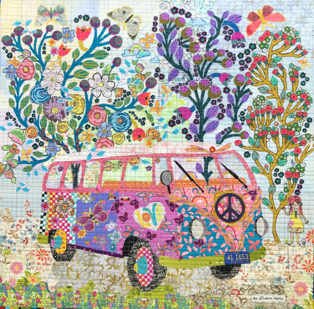 The Love Bus collage quilt pattern by Laura Heine, finished size 28 x 28