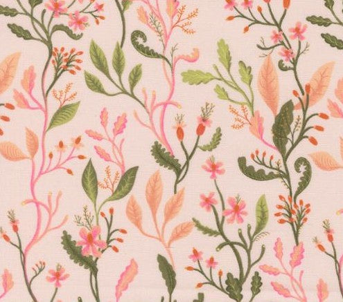 Floral pattern with pink and green leaves on a light background