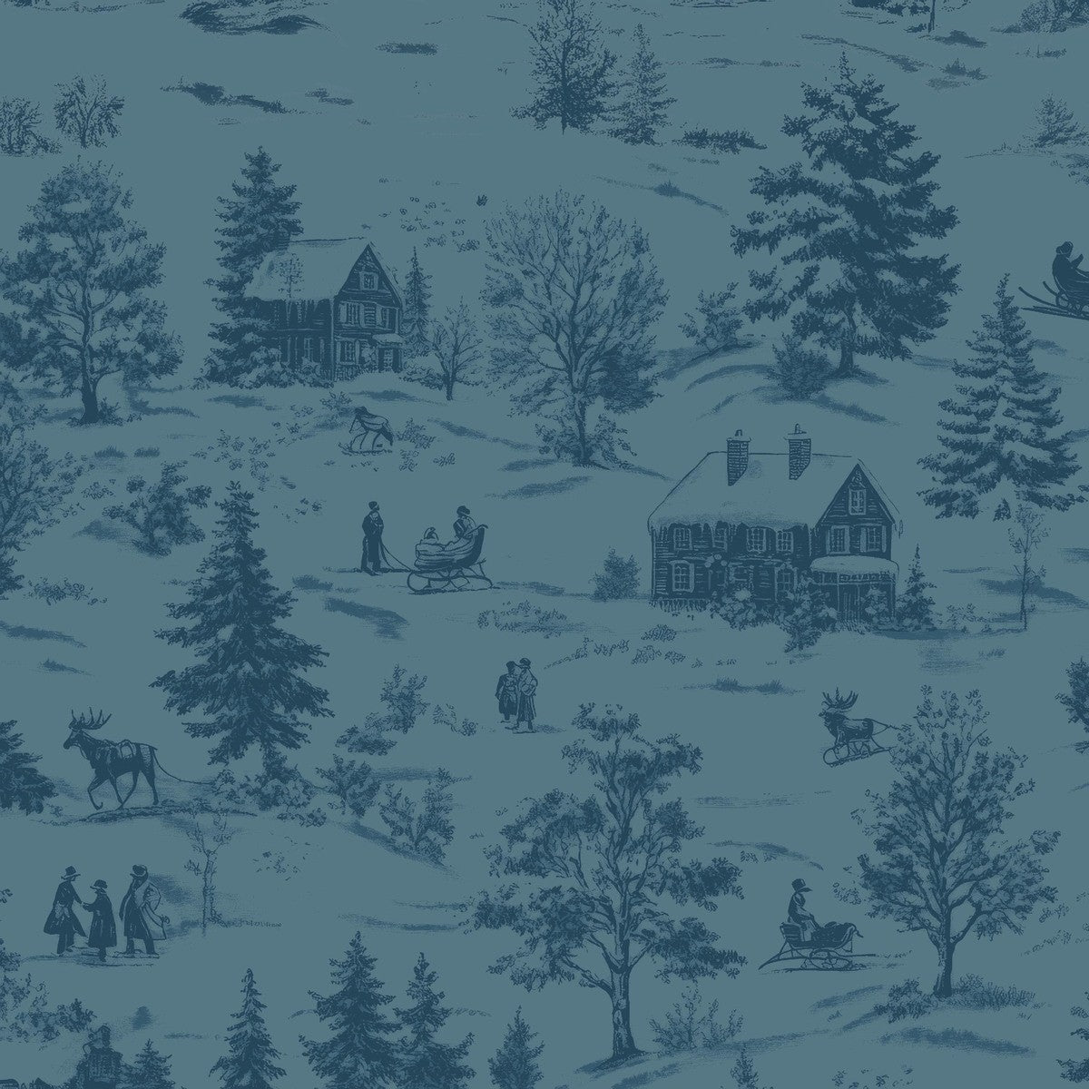 Blank - Holly Jolly Calico - Amelia Designs - Winter Scene - 4678-77 Navy