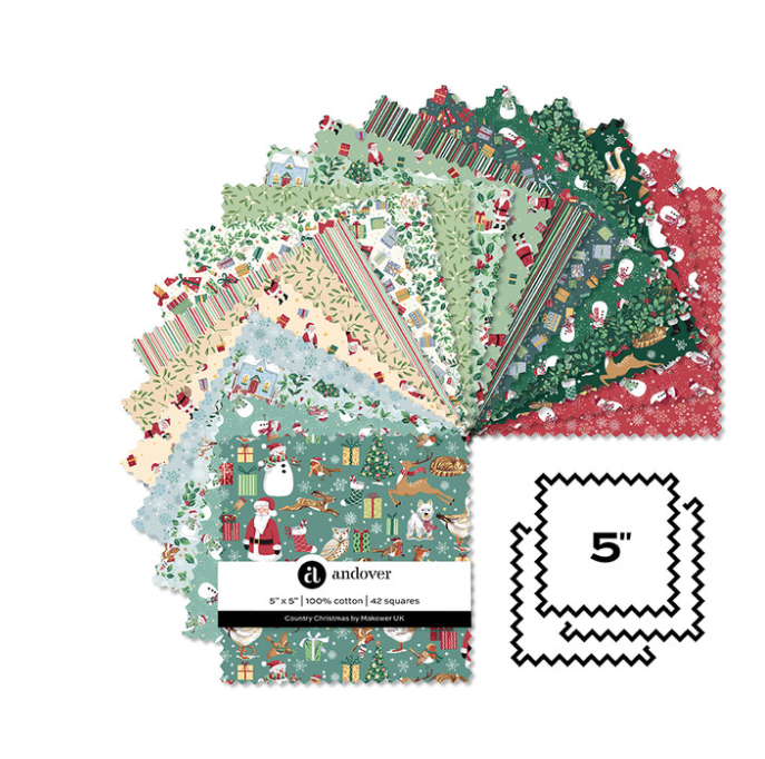 Andover - Makower UK - Country Christmas - 5 Inch Square - 42 Cuts Each