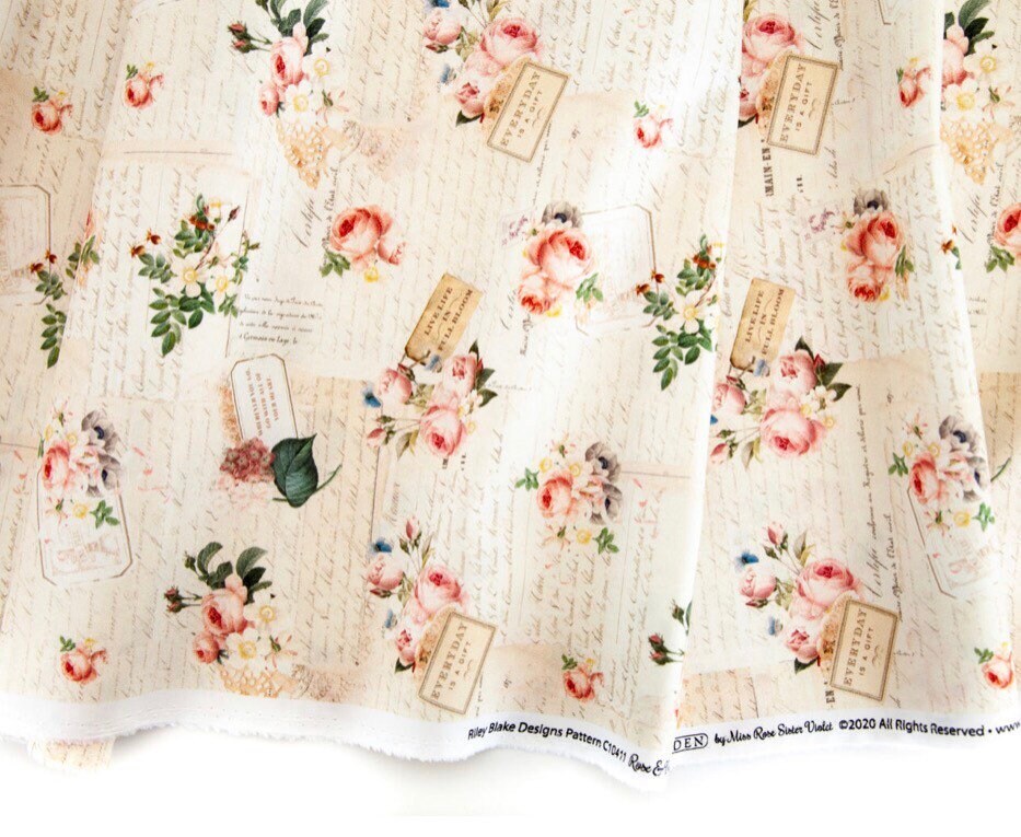 Rose and Violets Garden Panel P10417 floral panel fabric