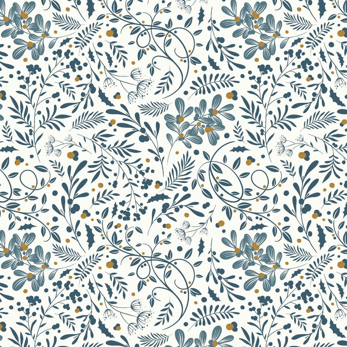 Blank - Holly Jolly Calico - Amelia Designs - Swirls Foliage - 4675-17 Ecru/Navy