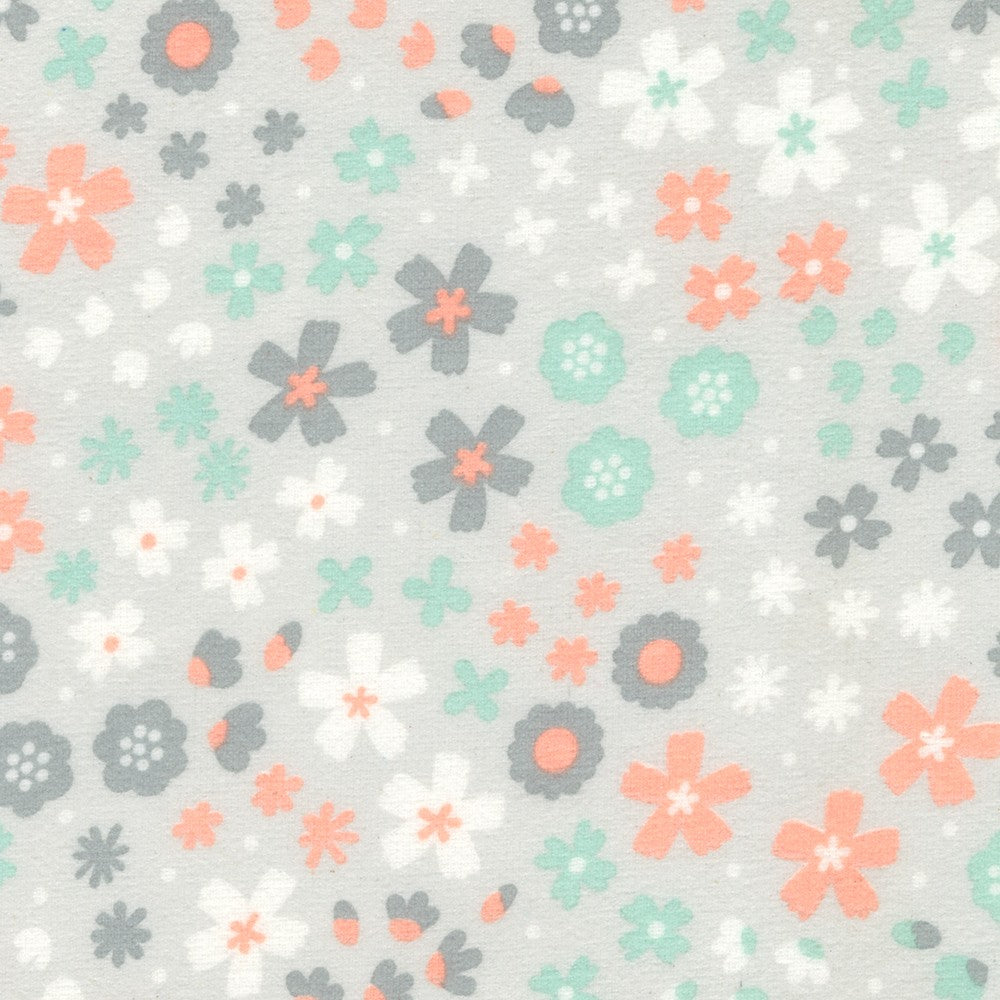 Cozy Cotton Flannel, Floral, Silver