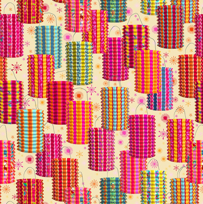 Free Spirit Festival Lanterns Cream quilting cotton fabric
