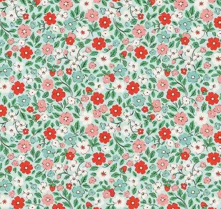 Poppie Cotton Farmhouse Fancy Teal Country Flowers quilting cotton