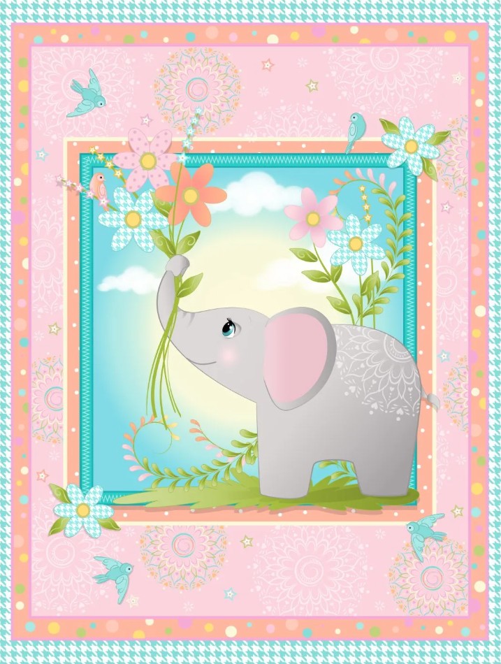 Oasis elephant 36 inch quilting fabric panel