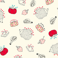 QT Sew What Pin Cushion Toss Cream quilting cotton