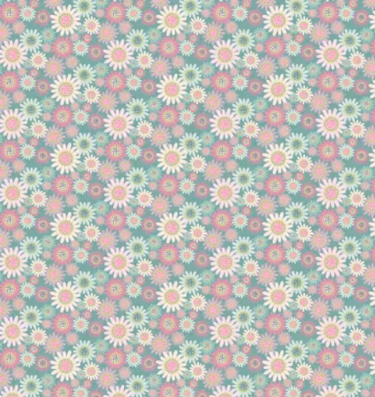 Poppie Cotton Le Petit Escargot Sunny Daisies teal SL26411 by Lori Woods