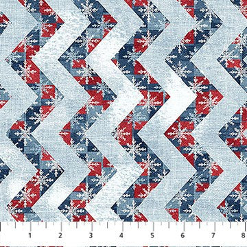 Northcott - Village Folk - Chevron Blue Multi F28827-44