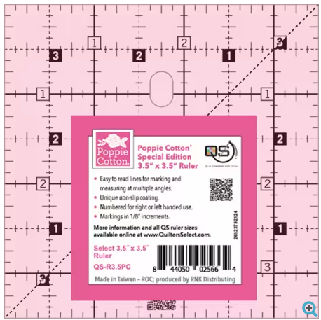 Quilter's Select Pink Poppie Cotton Non-Slip Ruler 3-1/2in x 3-1/2in