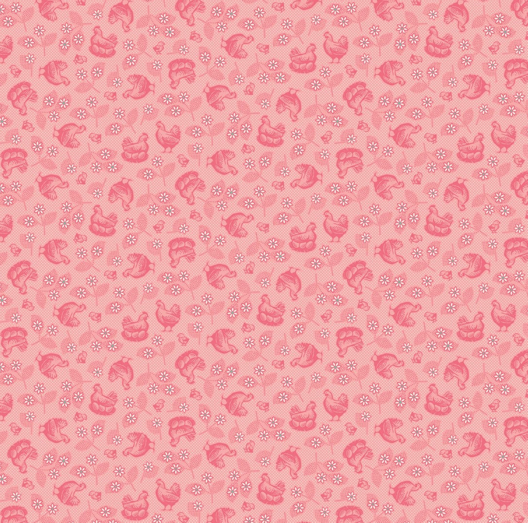 Riley Blake Farmers Daughter Hens Chicks Coral quilting cotton