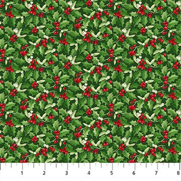 Northcott Barnyard Christmas 28805-78 dark green holiday novelty cotton
