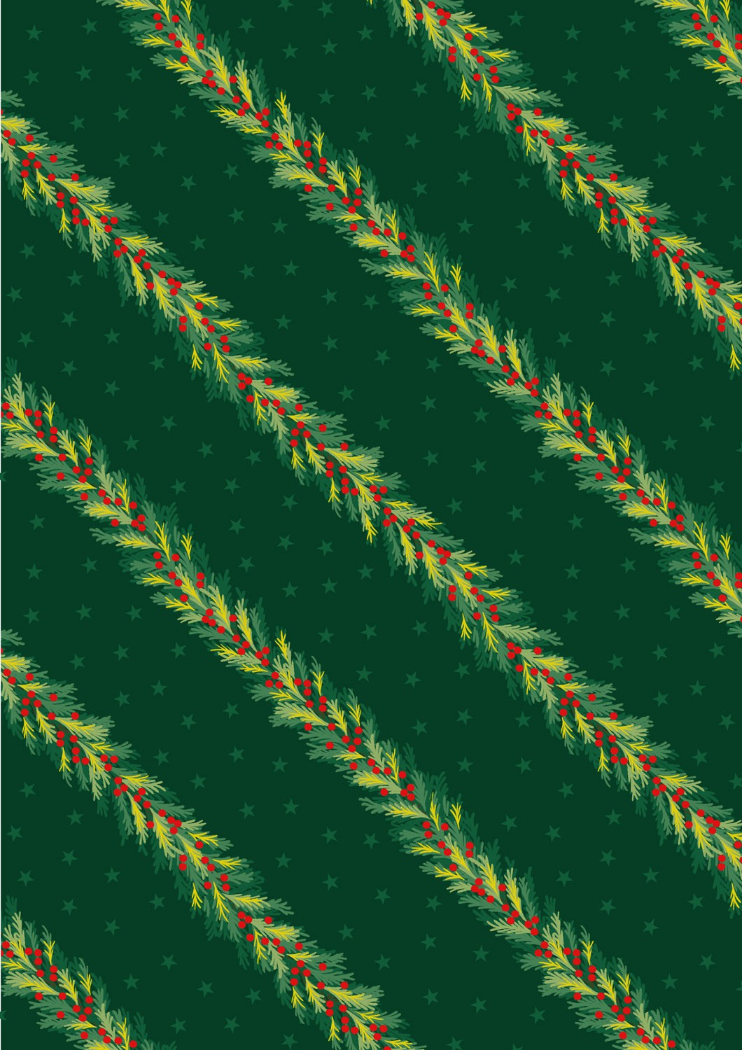 Lewis and Irene - Christmas in Bluebell Wood - Spruce garland on christmas green (with gold metallic) - C144C