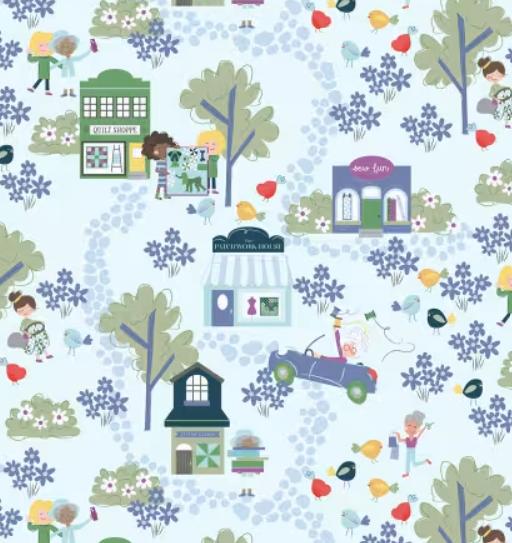 Clothworks - Shop Hop - Meags & Me - Pale Blue Shop Hop Digital Toile Y4796-136