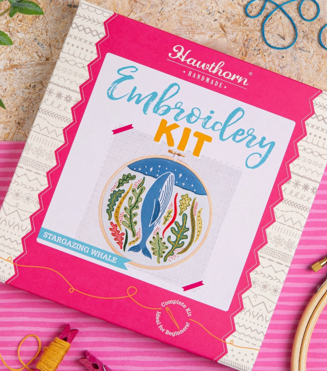 Hawthorn Handmade - Stargazing Whale Embroidery Kit | Complete Craft Kit For Beginners