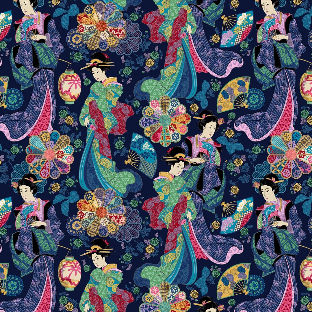 Michael Miller Kamakura Sisters Navy Floating Worlds Japanese fabric