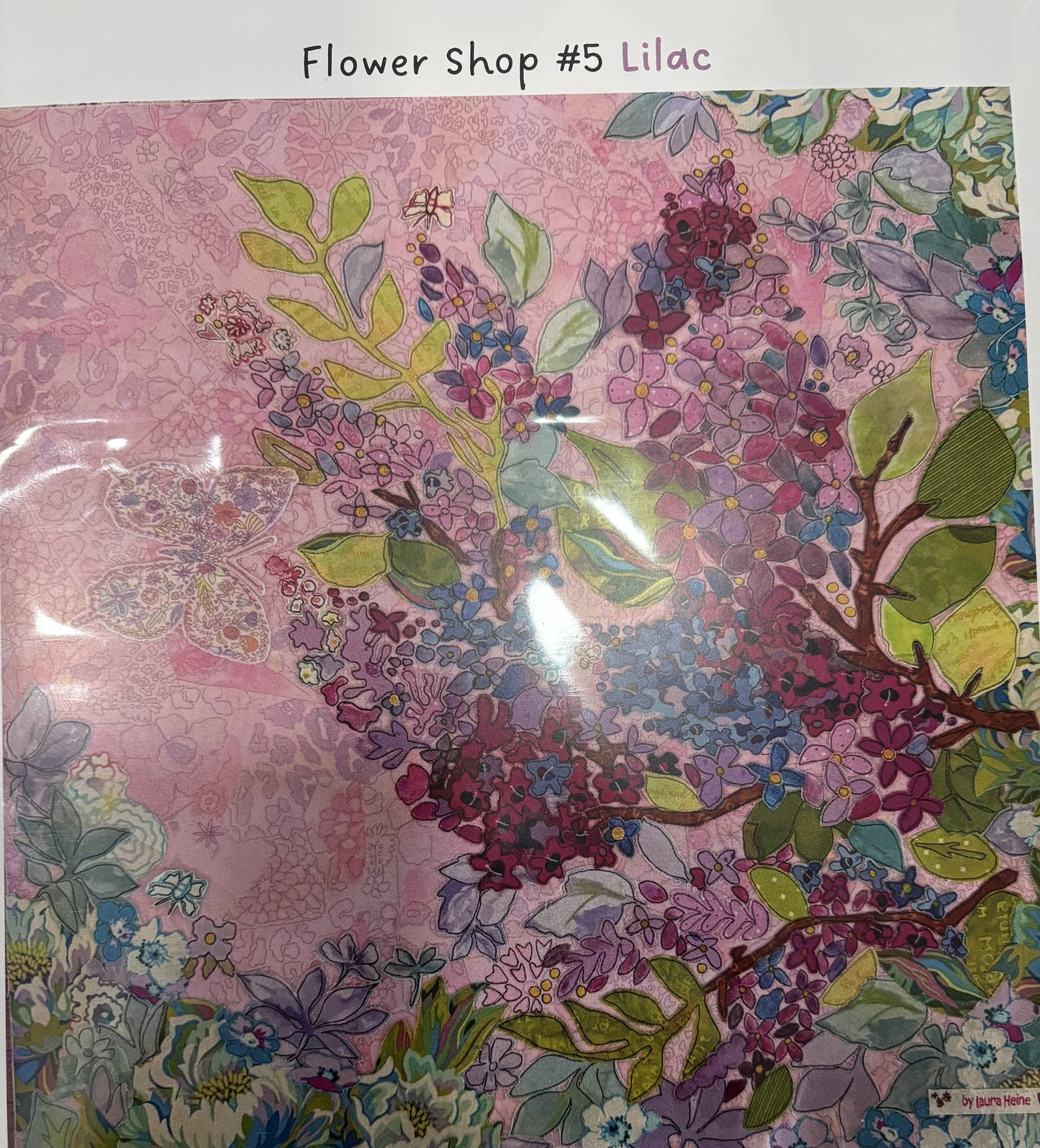 Flower Shop 5 Lilac Inktense fabric kit Laura Heine Fiberworks