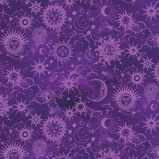 Benartex Celestial Skies Sun Tonal Violet cotton