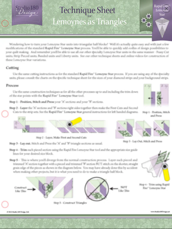 Deb Tucker's Studio 180 Design - Lemoynes as Triangles Technique Sheet