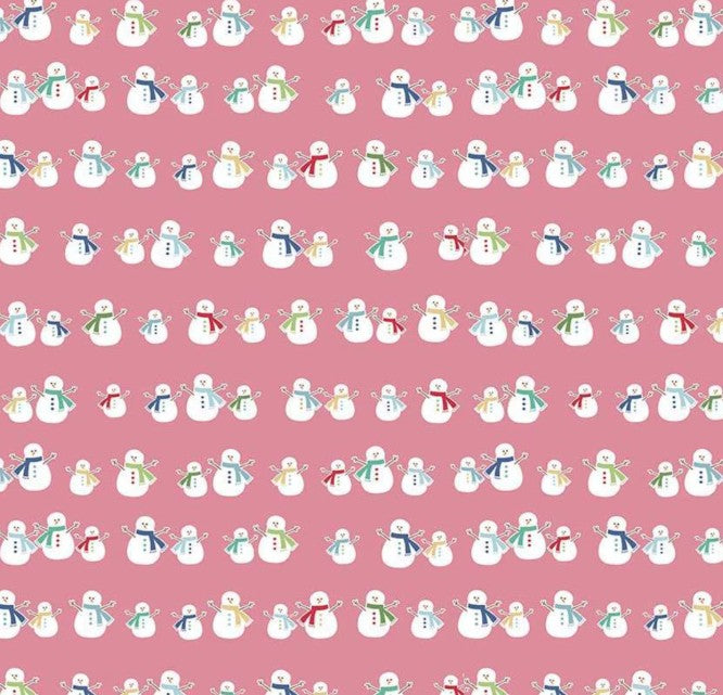 Riley Blake Cozy Christmas Snowmen Pink cotton quilting fabric