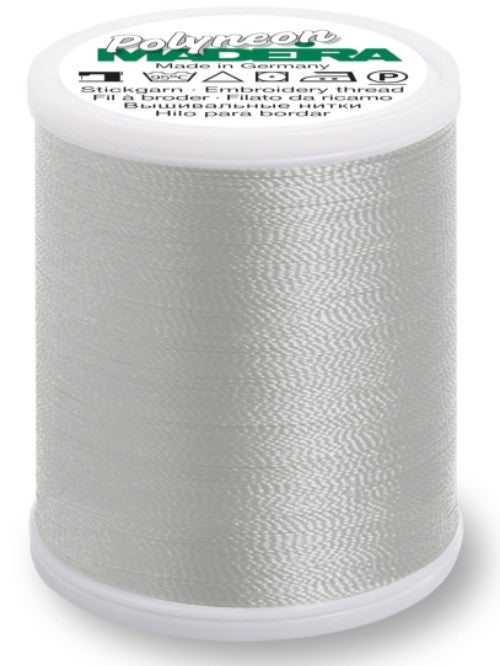 Madeira Polyneon 1687 silver machine thread 1100yd 40wt polyester