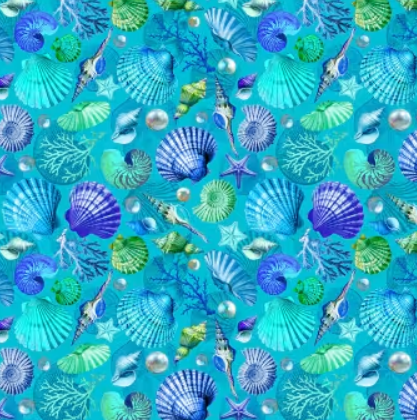 Michael Miller Pearls and Seashells Turquoise coastal quilting cotton