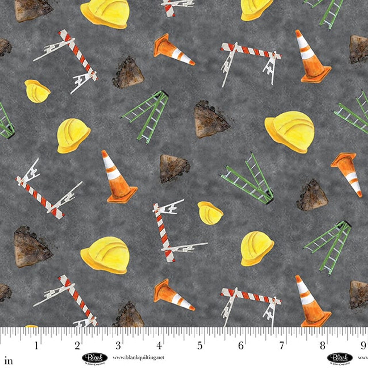 Let's Get Building dark grey quilting cotton fabric Studio E