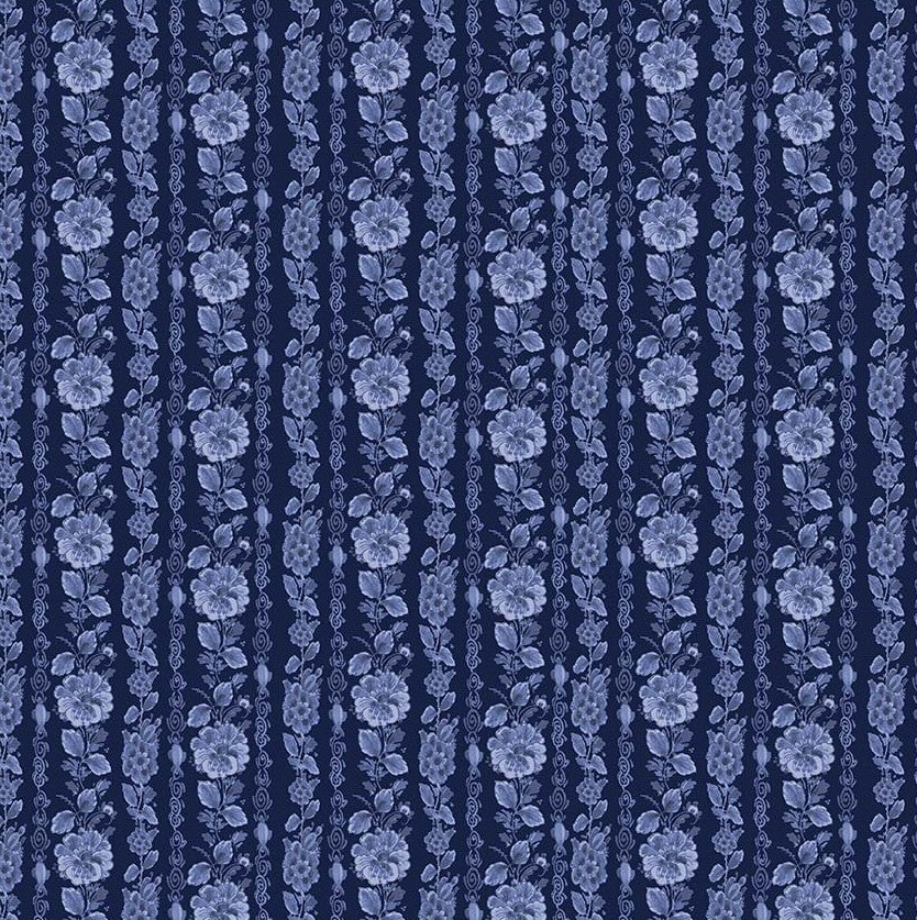 Windham China Blue Garden Rows 54937-2 Delft Blue quilting cotton fabric