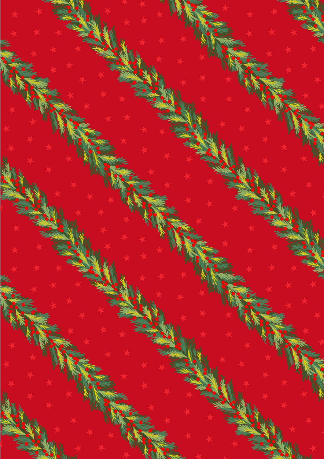 Lewis and Irene - Christmas in Bluebell Wood - Spruce garland on red (with gold metallic) - C144B