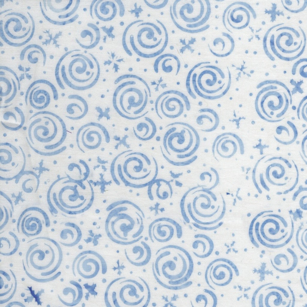 Island Batik Frosted Wishes Snowflakes and Swirls White cotton batik quilting fabric