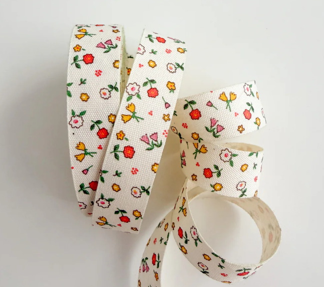 Minki Kim - 5yd Cream Floral Cotton Ribbon