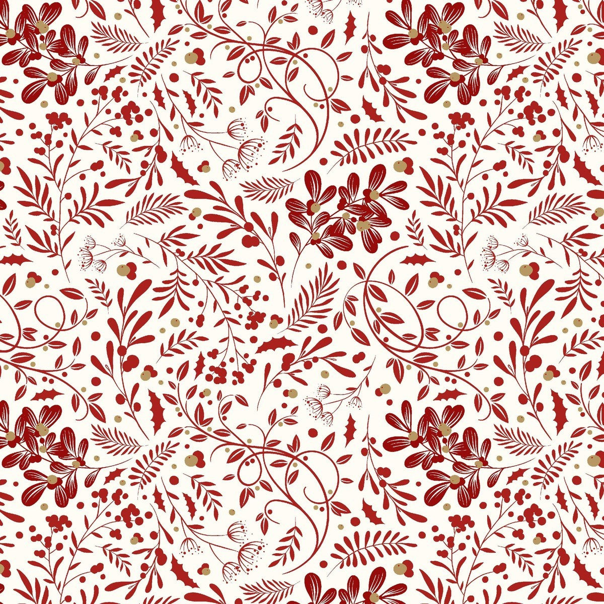 Blank - Holly Jolly Calico - Amelia Designs - Swirls Foliage - 4675-18 Ecru/Red