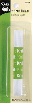 Dritz knit elastic 1/2 inch 1.25 yards white sewing notion