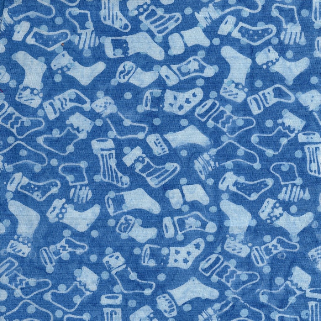 Island Batik Frosted Wishes Christmas Stockings Blue Azure cotton batik quilting fabric