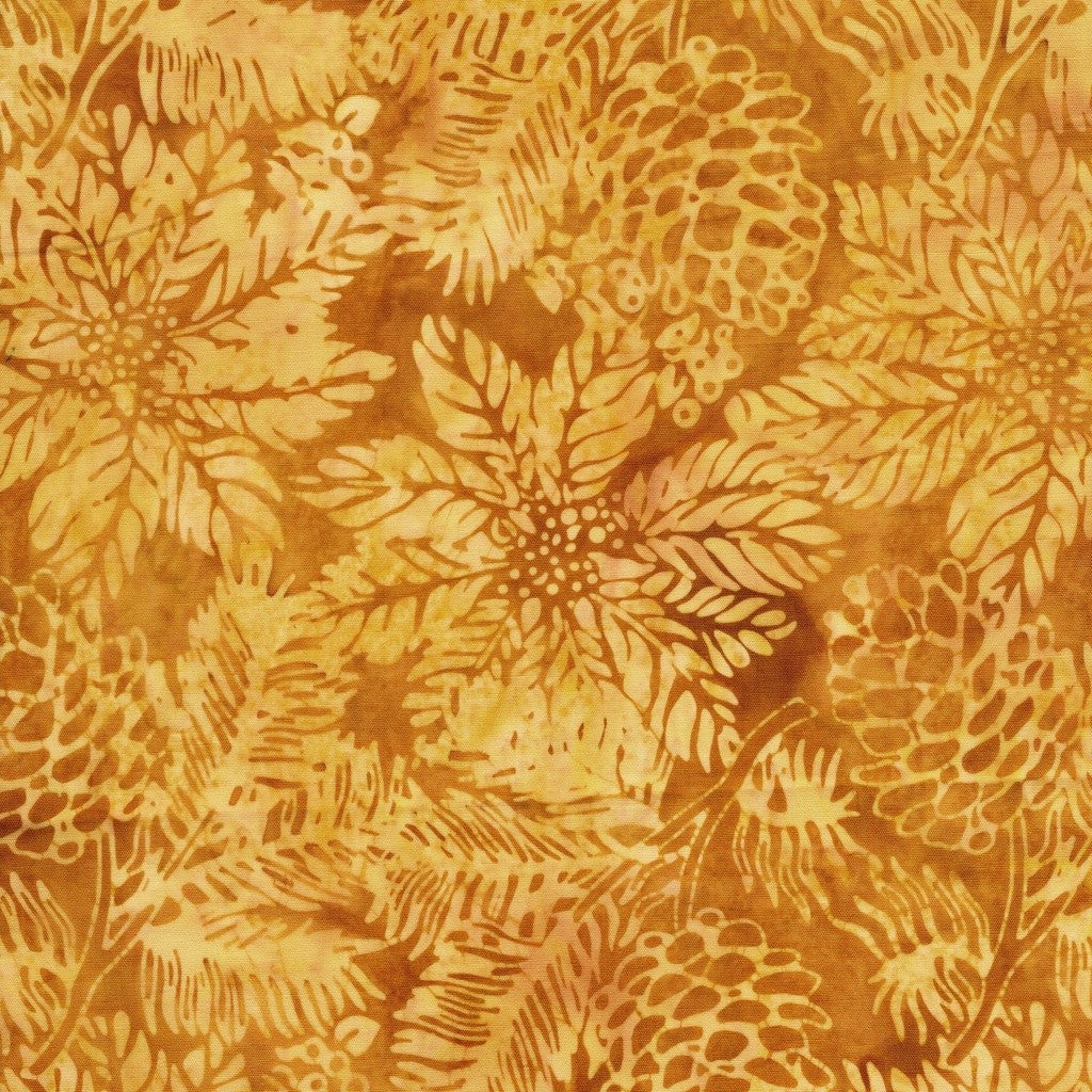Lumin Fabrics - Jerry Khiev - Holiday Follies - Poinsettias and Pinecones - Gold Ochre