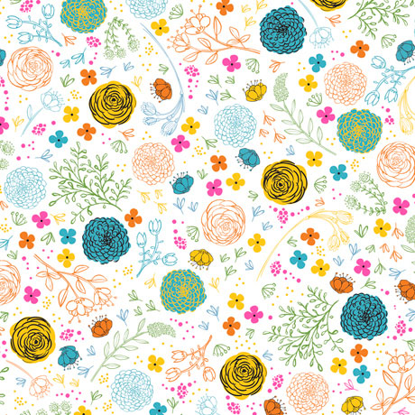 QT Fly Free Floral White quilting cotton