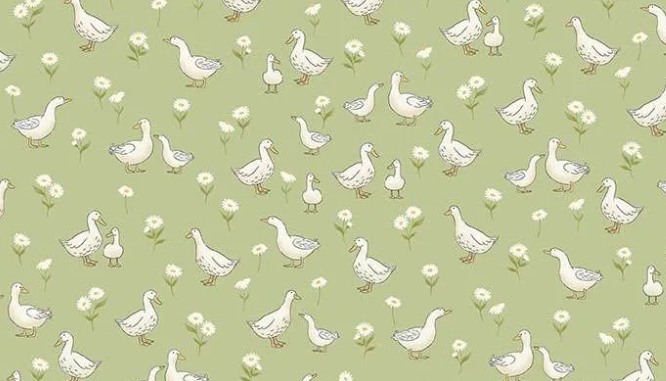 Makower UK Little Ones Ducks Green 190G baby quilting cotton