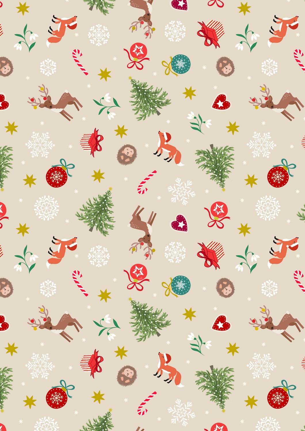 Lewis and Irene - Christmas in Bluebell Wood - Scattered festive on cream (with gold metallic) - C141A