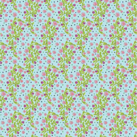 Turquoise Viney Roses quilting fabric