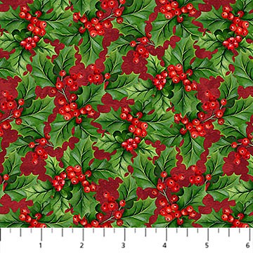 Northcott - Deck The Halls - Holly Red Multi 28999-24